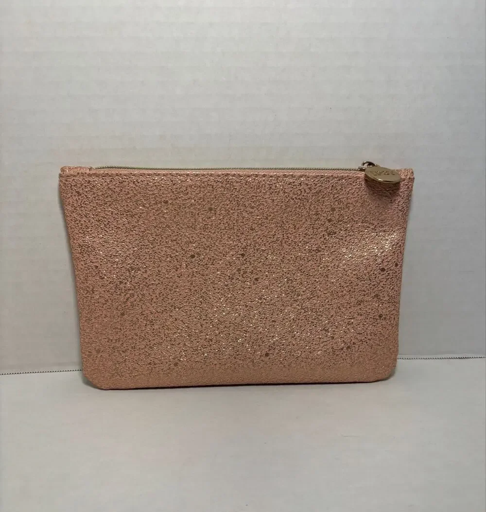 Ipsy Pink Metallic Rose Gold Sparkly Cosmetic Makeup Glam Bag Pouch